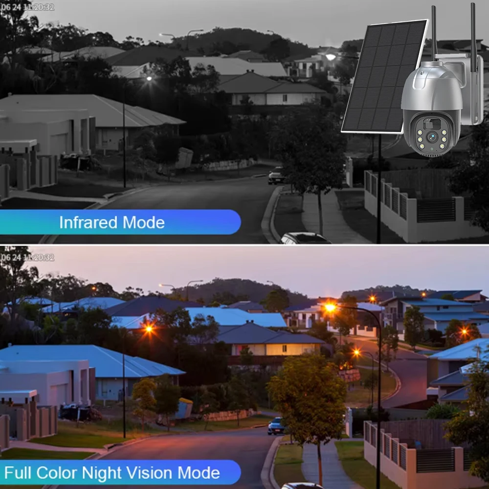 5MP Full HD WiFi Solar Panel Wireless PTZ Camera Outdoor Security WIFI  Solar Powered CCTV Camera