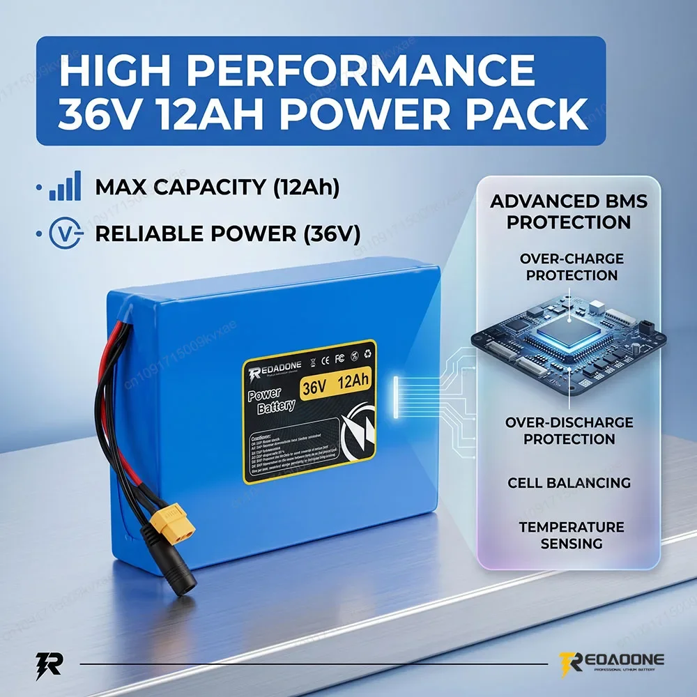 Universal 36V 12Ah 10S4P Lithium Battery for E-Bike for Kugoo Electric Scooter 500W Motor 20A BMS 42V Rechargeable Power Supply