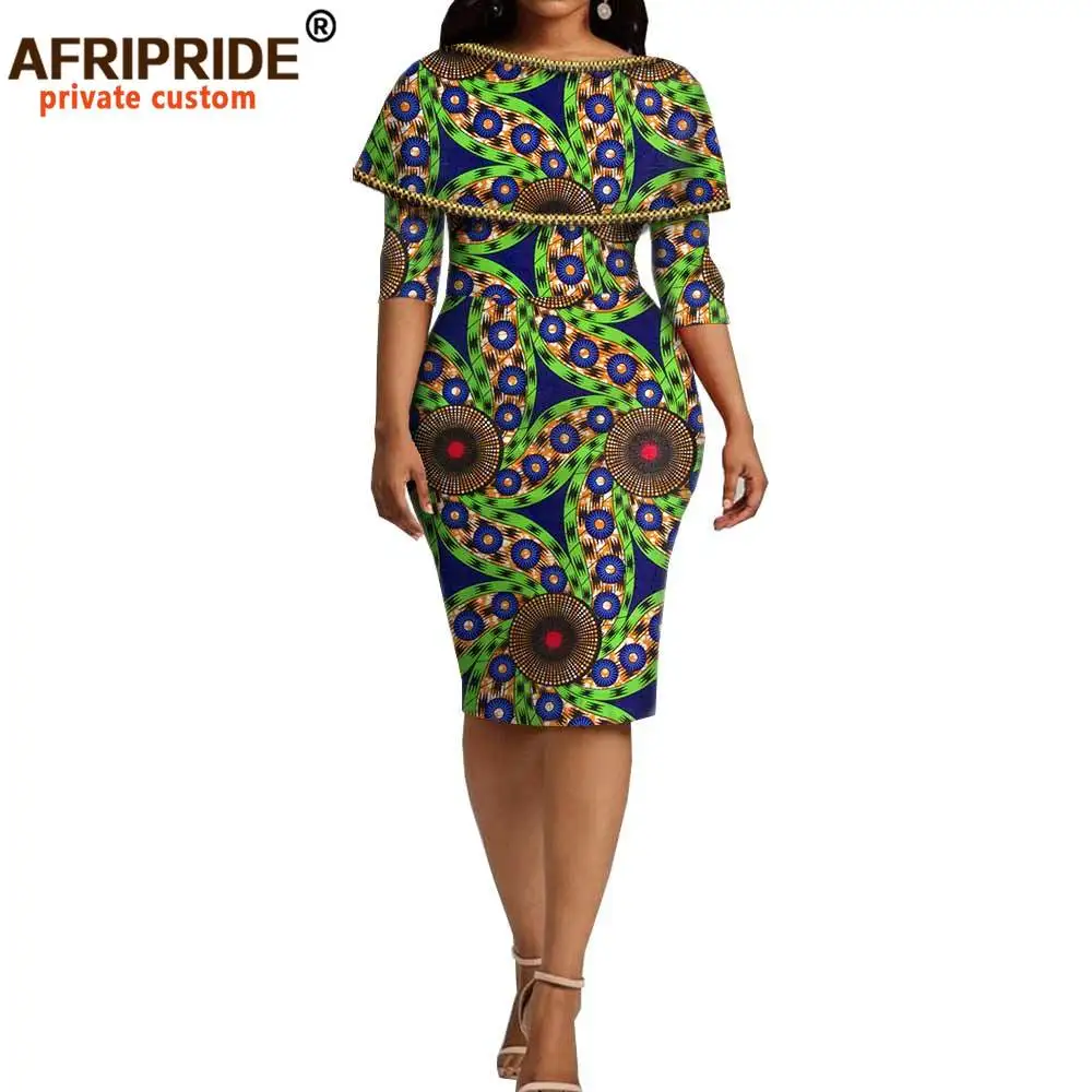 2026 African Ankara Print Dashiki Dress for Women Bazin Richi Half Sleeve Knee Length Women Pencil Wax Dress A1825104