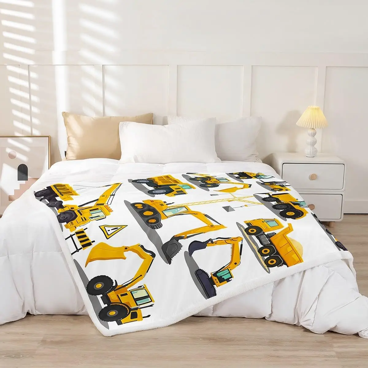 Kids Construction Vehicle Machine Pattern Tapestry Throw Blanket Yellow Excavator Dump Truck Nursery Room Decor Home Decor Gift