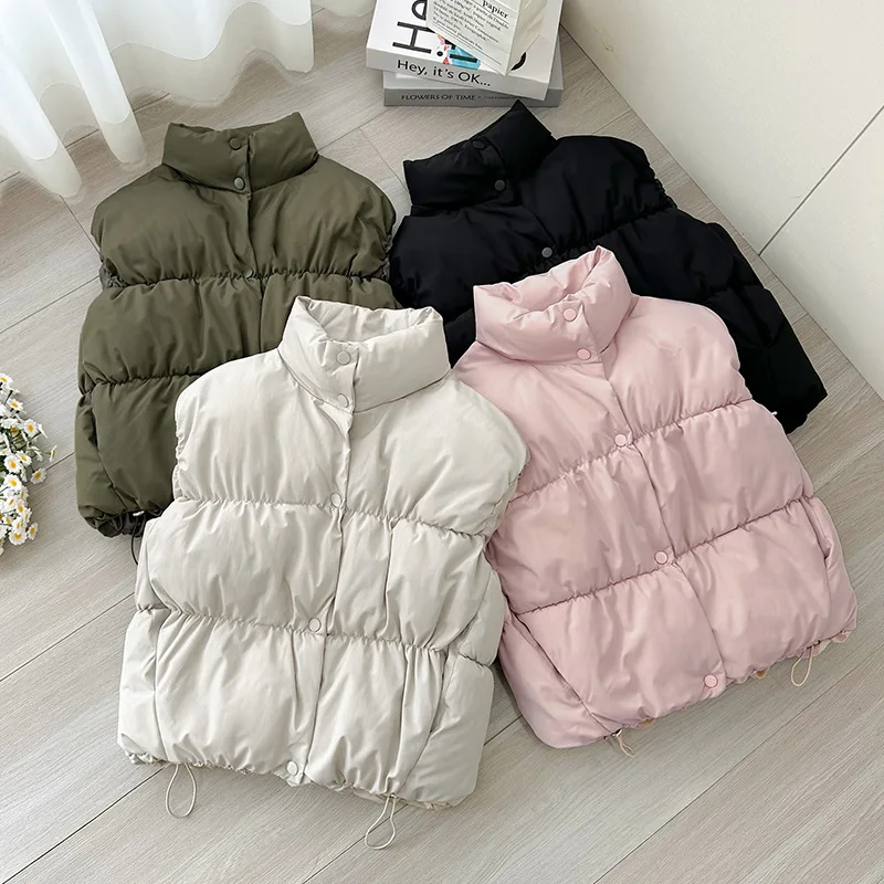 

New Short Cotton Padded Vest Jackets Autumn Winter Loose Coats Single Breasted Stand Collar Casual Student Women's Waistcoat Top