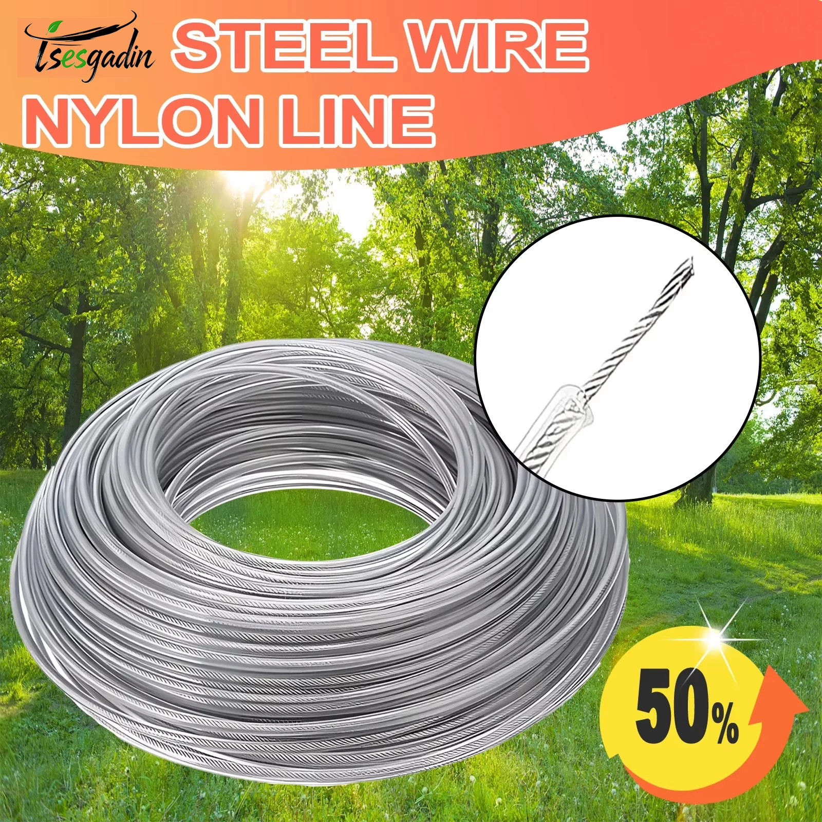 TSES 2,4 ~ 4mm * 15m hilo de corte de alambre de acero desbrozadora de césped de nailon cuerda cortacésped cable duradero línea de corte de acero