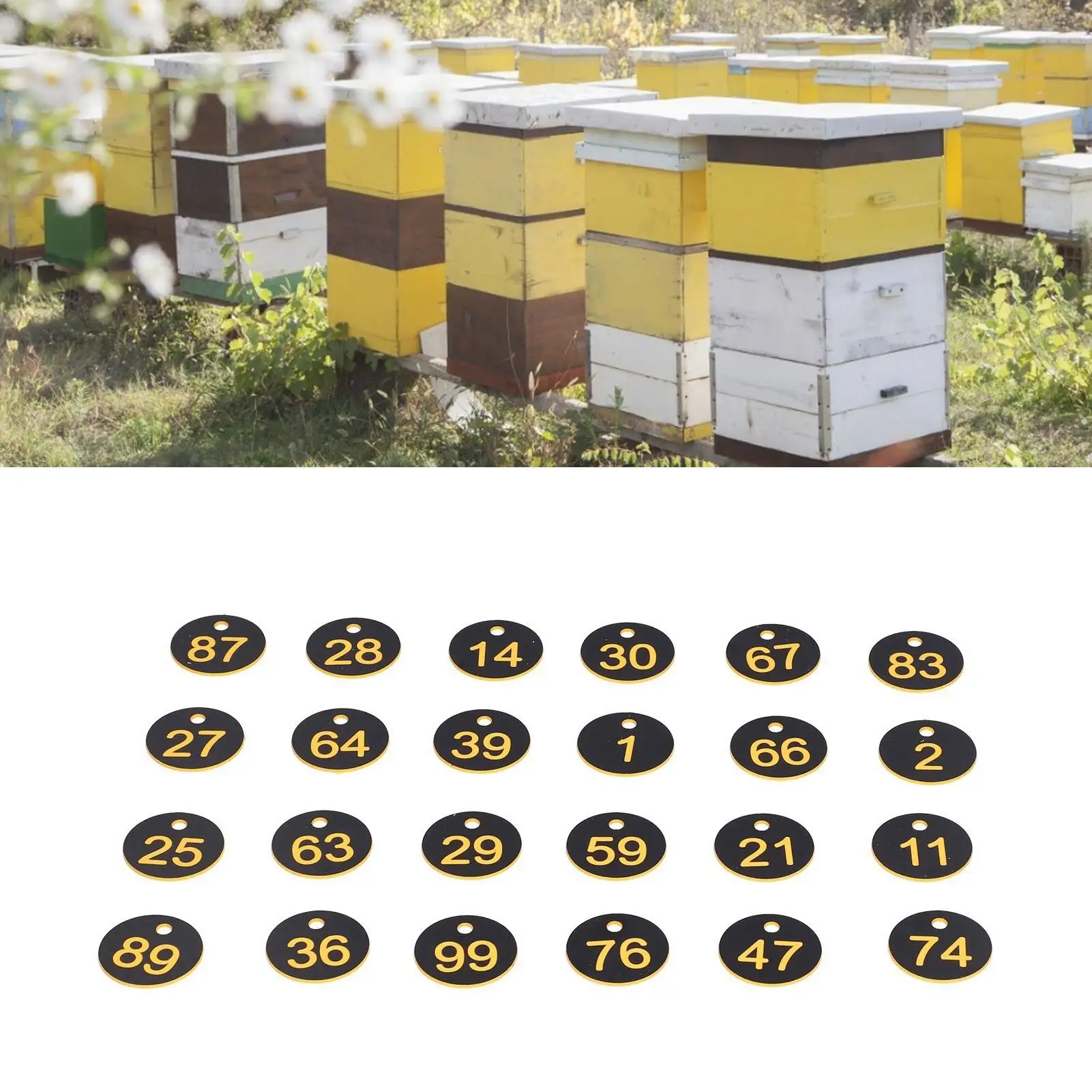 100Pcs Brown Bee Beekeeping Numbered Tag Labels for Farm Livestock Breeding Supplies - Copper Plated