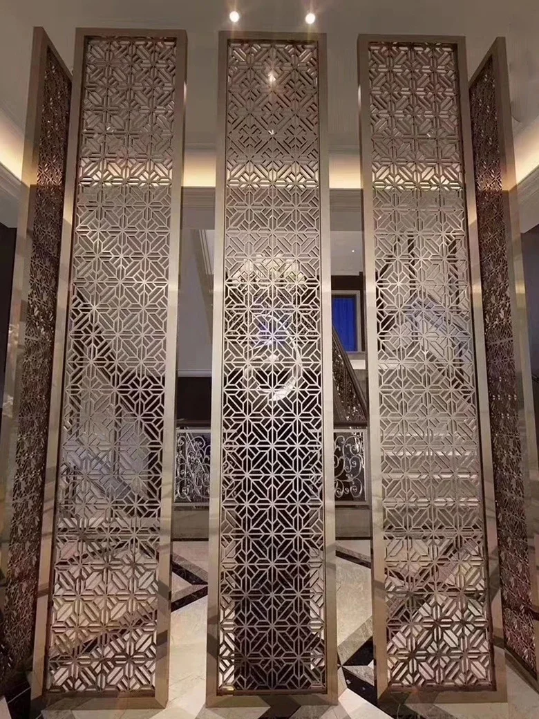 Stainless Steel Folding Screen Partition Grille Hotel Living Room Laser Hollow Aluminum Plate Relief Lattice Titanium Entrance