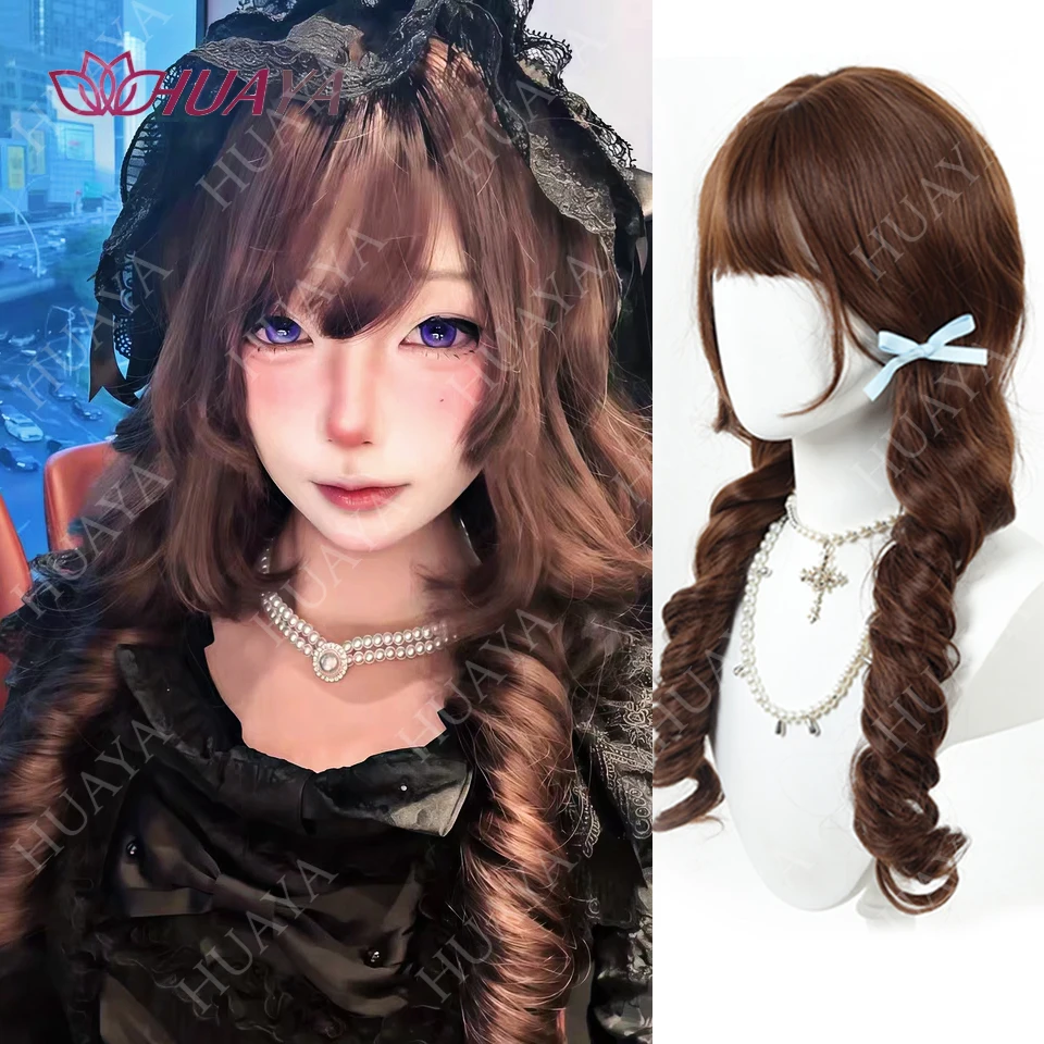 20inch Jellyfish Roll Princess Head Short Horns Sweet Cute Lolita Wig Sideburns Double Ponytail Party Halloween Synthesis Wig