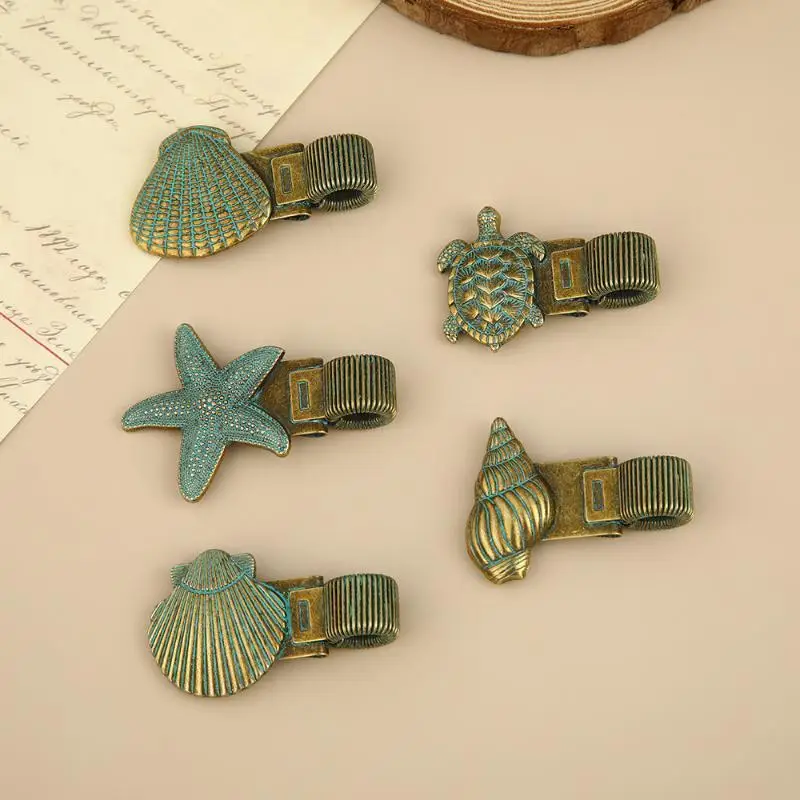 1pc Vintage Ocean Turtle Metal Pen Clip Spring Loaded Pen Holder For Notebook Journal Office School Stationery