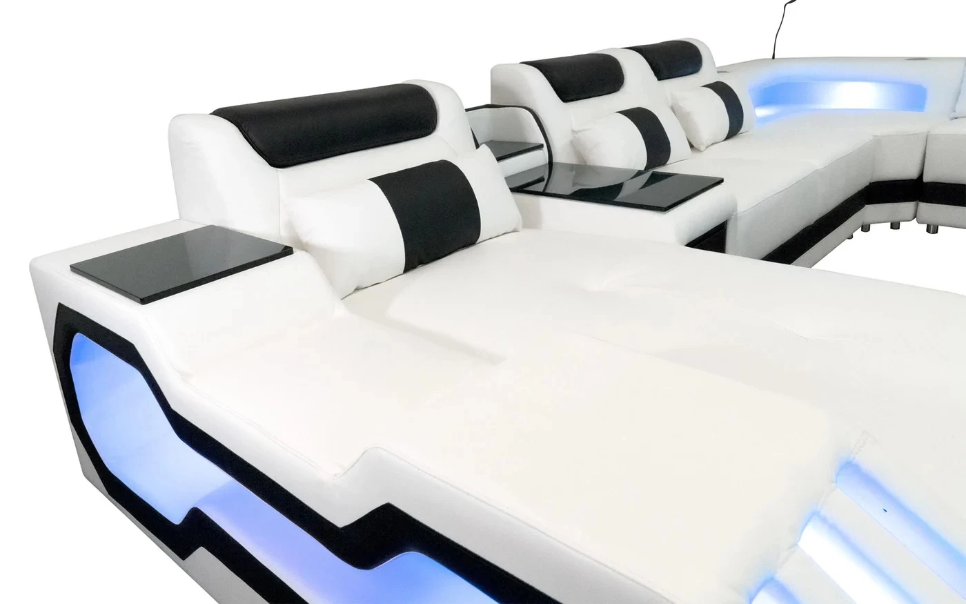 Modern LED Lighted Sofa Set with Recliner, Adjustable Headrest & Console | Luxury Leather Sectional Couch | Futuristic Furniture