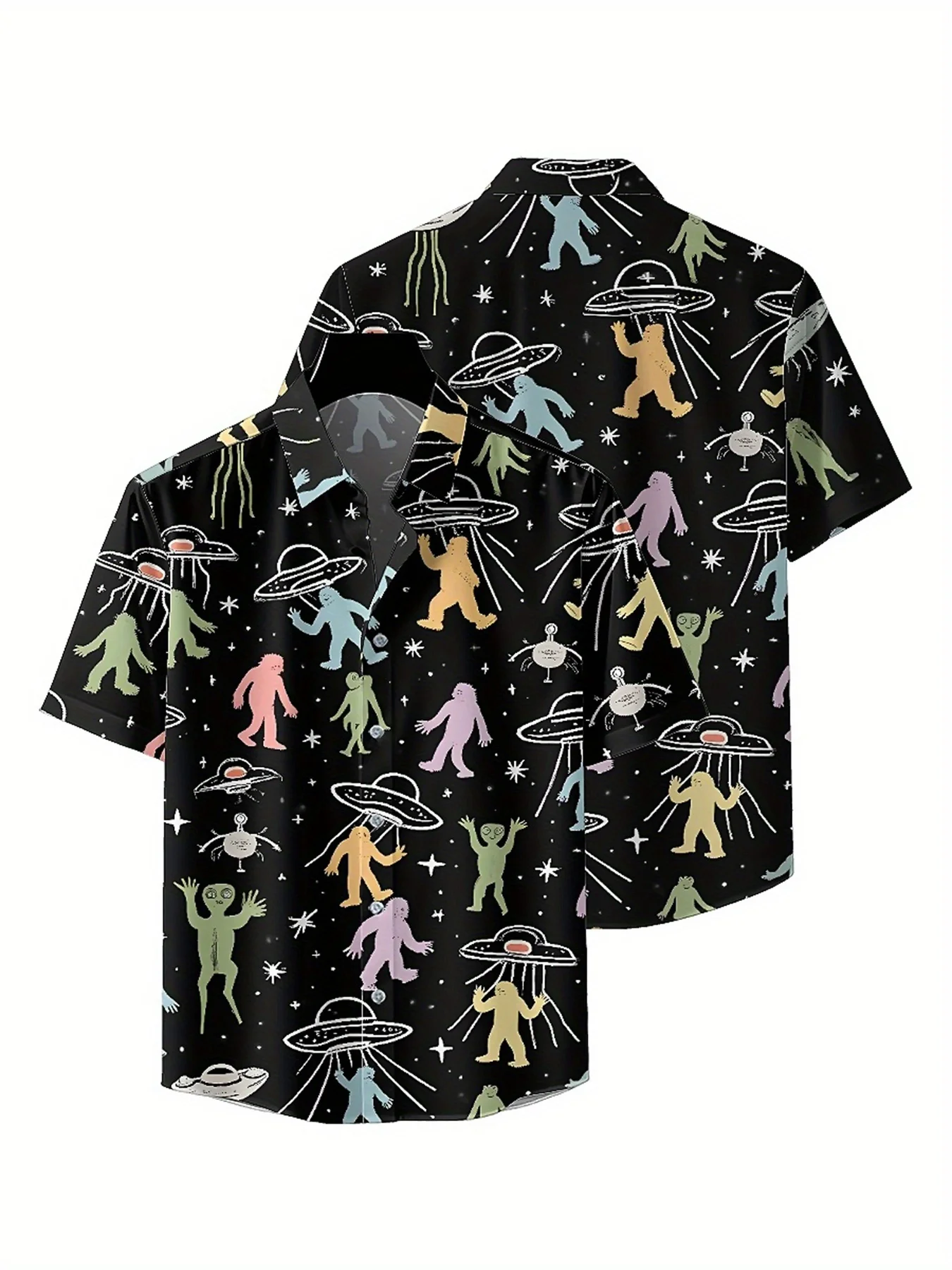 Men's Plus Size Hawaiian Shirts Aliens, UFOs and Fantasy Adventures pattern, Button Up Shirts,  Casual Clothing, Summer Tops