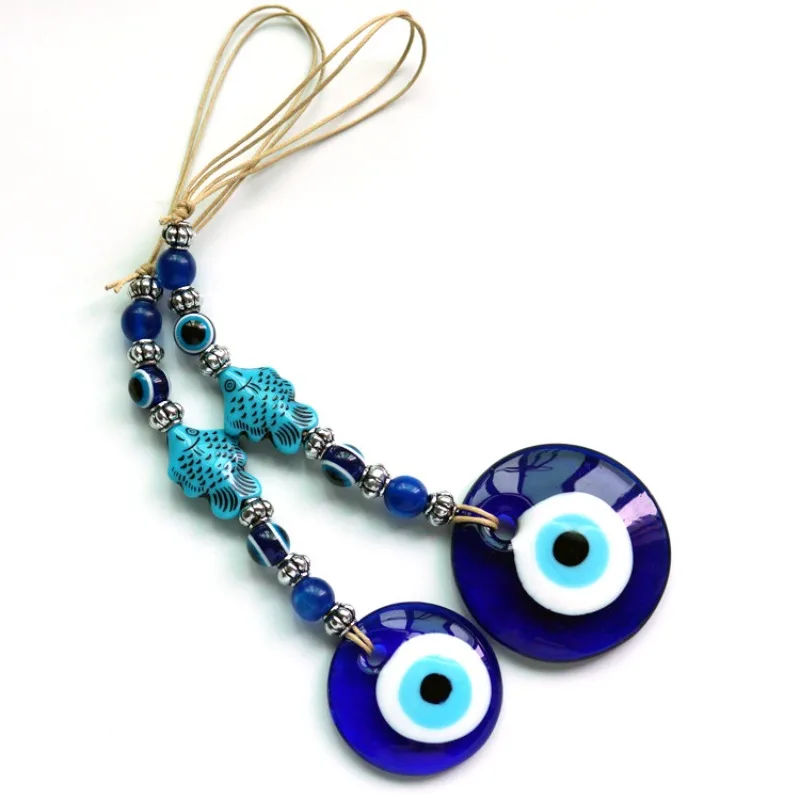 10pc Glass Round Shape Blue Evil Eyes Key Ring Fashion Fish Charms Lucky Turkish Pendant Keychain Key Chains Accessories