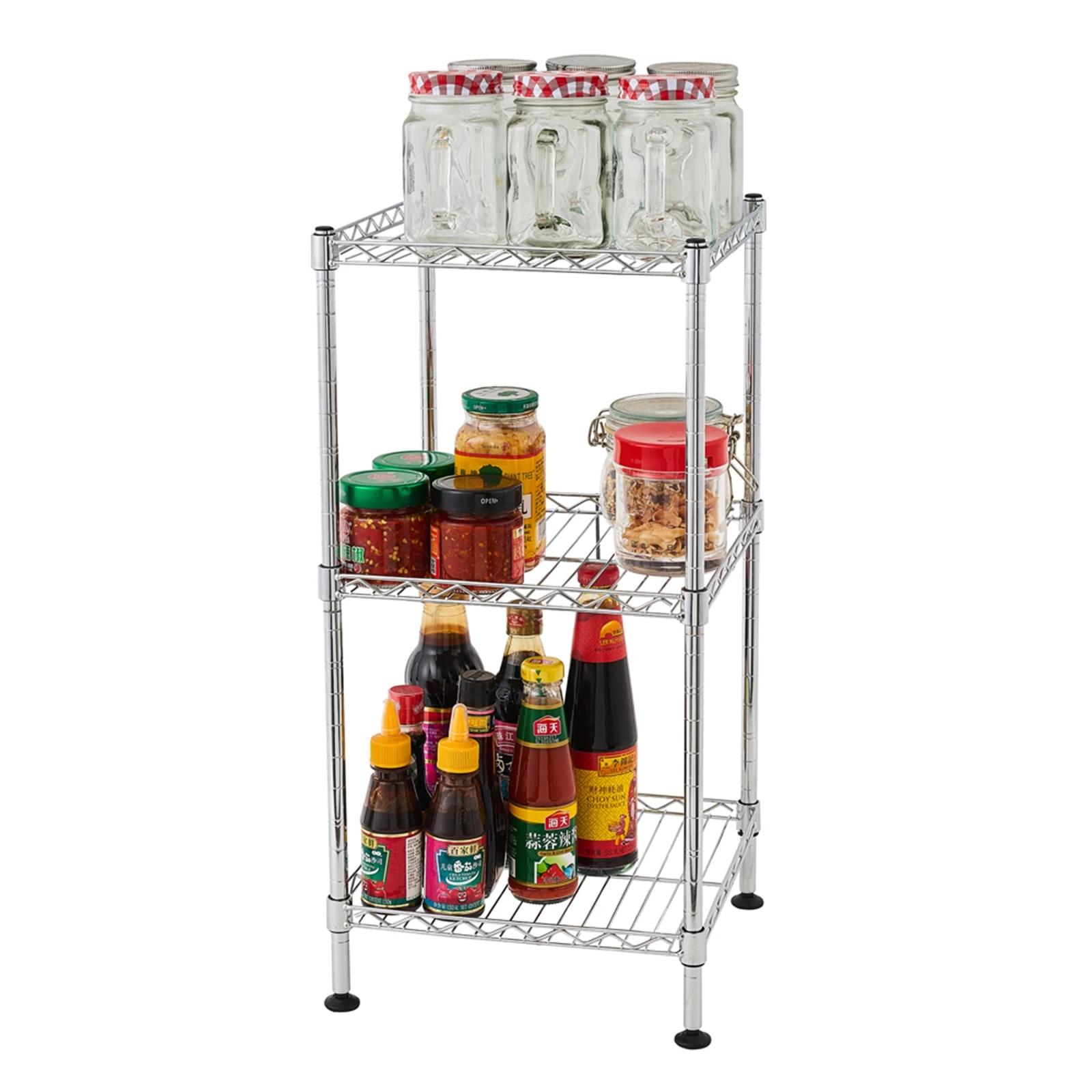 3 Tier Steel Wire Shelving Tower Chrome Finish NSF Certified Heavy Duty Storage Rack for Bathroom Closet Bedroom Silver