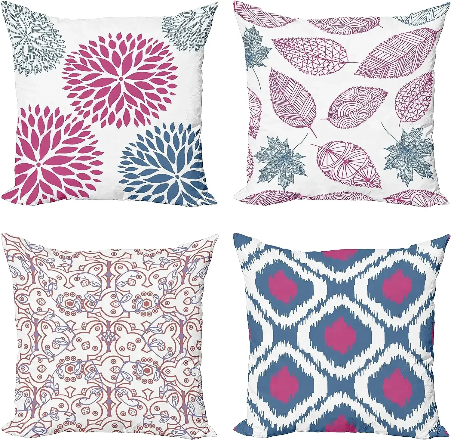 Vintage Pillow Cover Cushion Cover, Bohemian Decorative Leaves Digital Printing, Pink and Dark Sky Blue   45x45 pillow case