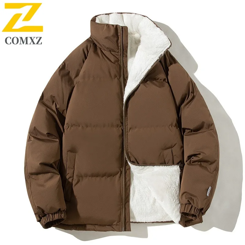 COMXZ Men's Winter Jacket Korean Solid Color Ski Warm Street Look Cotton Padded Jacket Daily Outing Thick Design Padding Coat