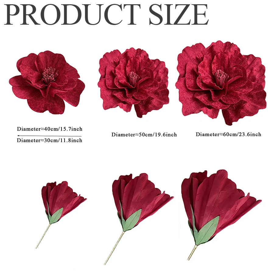 Large Artificial Velvet Peony Flower Valentine's Day Window Display Background Burgundy Artificial Rose Large Flower Wedding