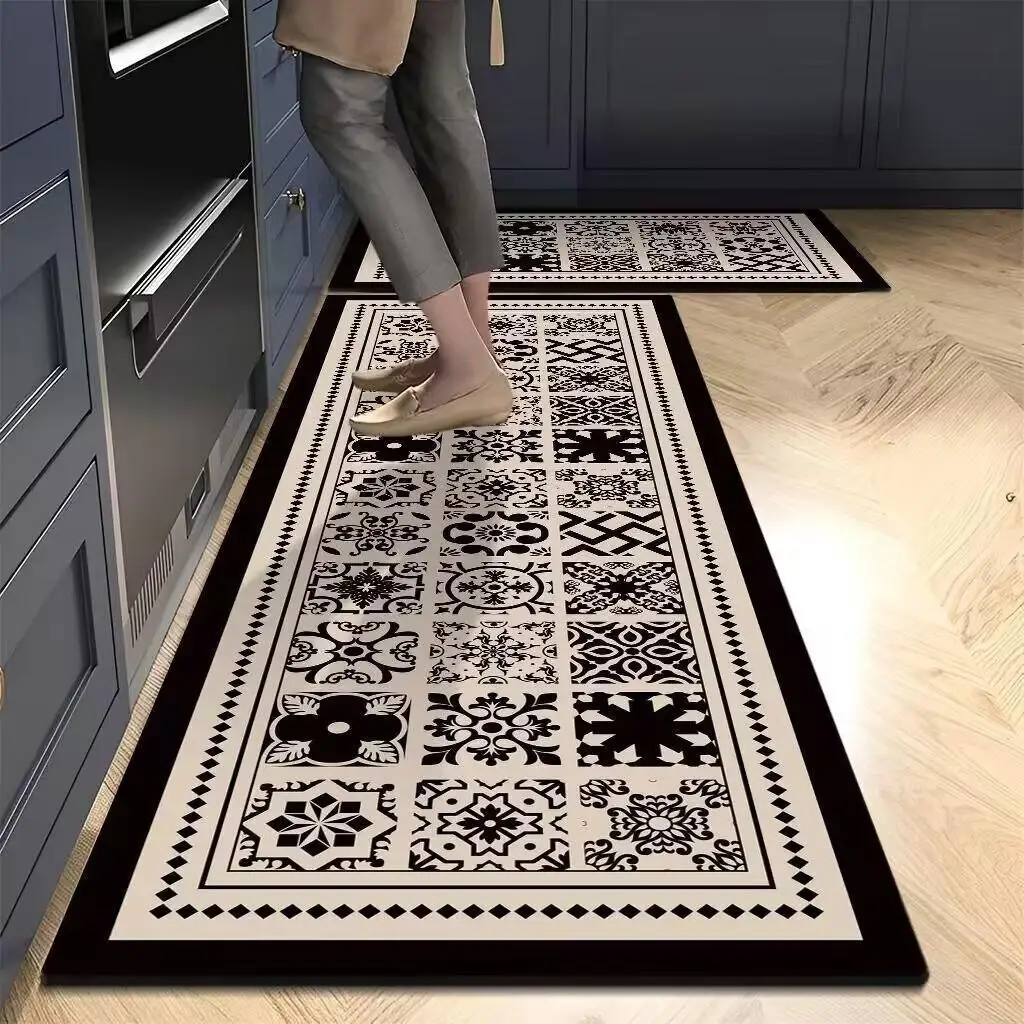 VIKAMA Kitchen floor mat, super anti-slip, water-absorbent, dirt-resistant, L-shaped kitchen floor mat