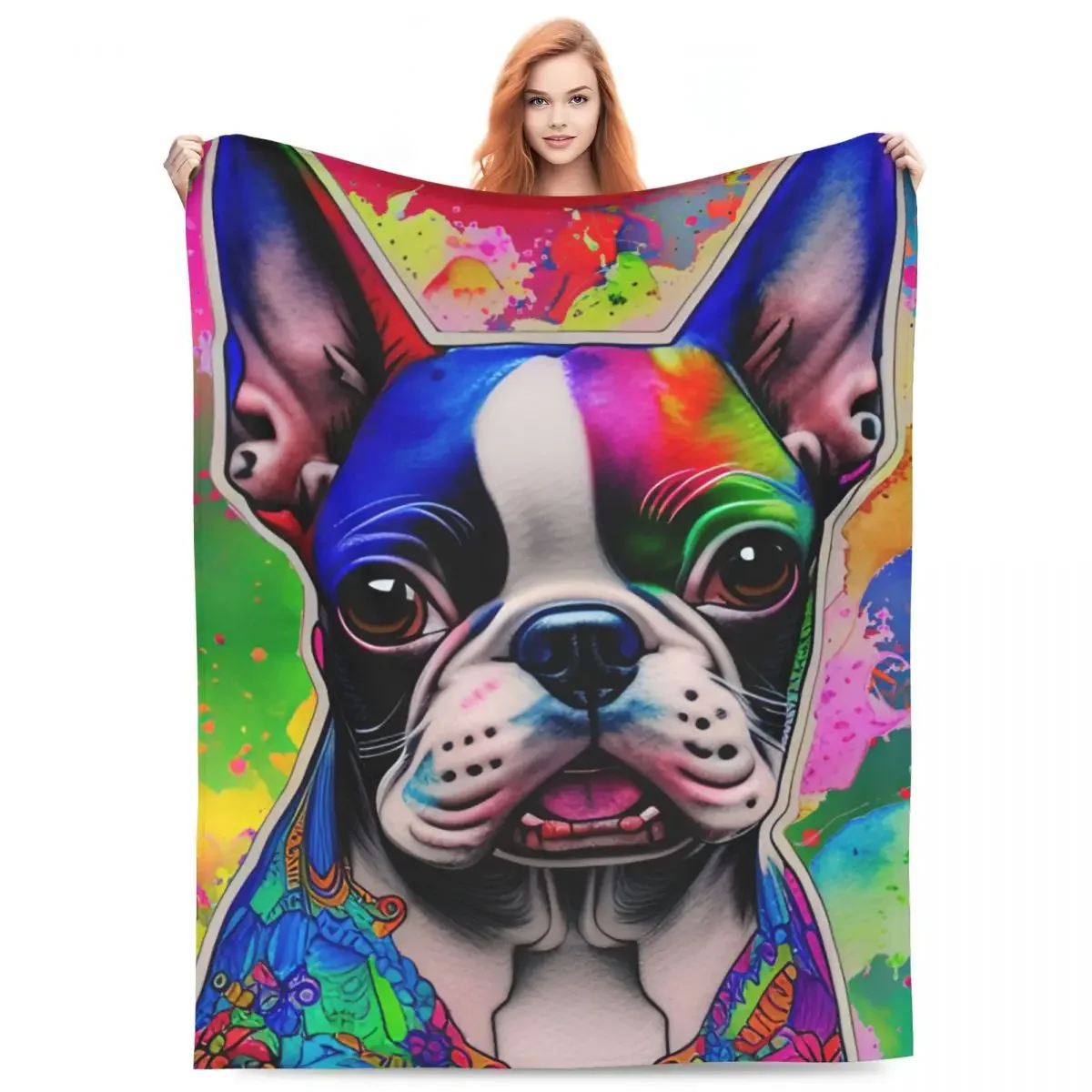 Boston Terrier Dog Colorful Blankets Flannel Summer Breathable Lightweight Throw Blankets for Home Office Quilt