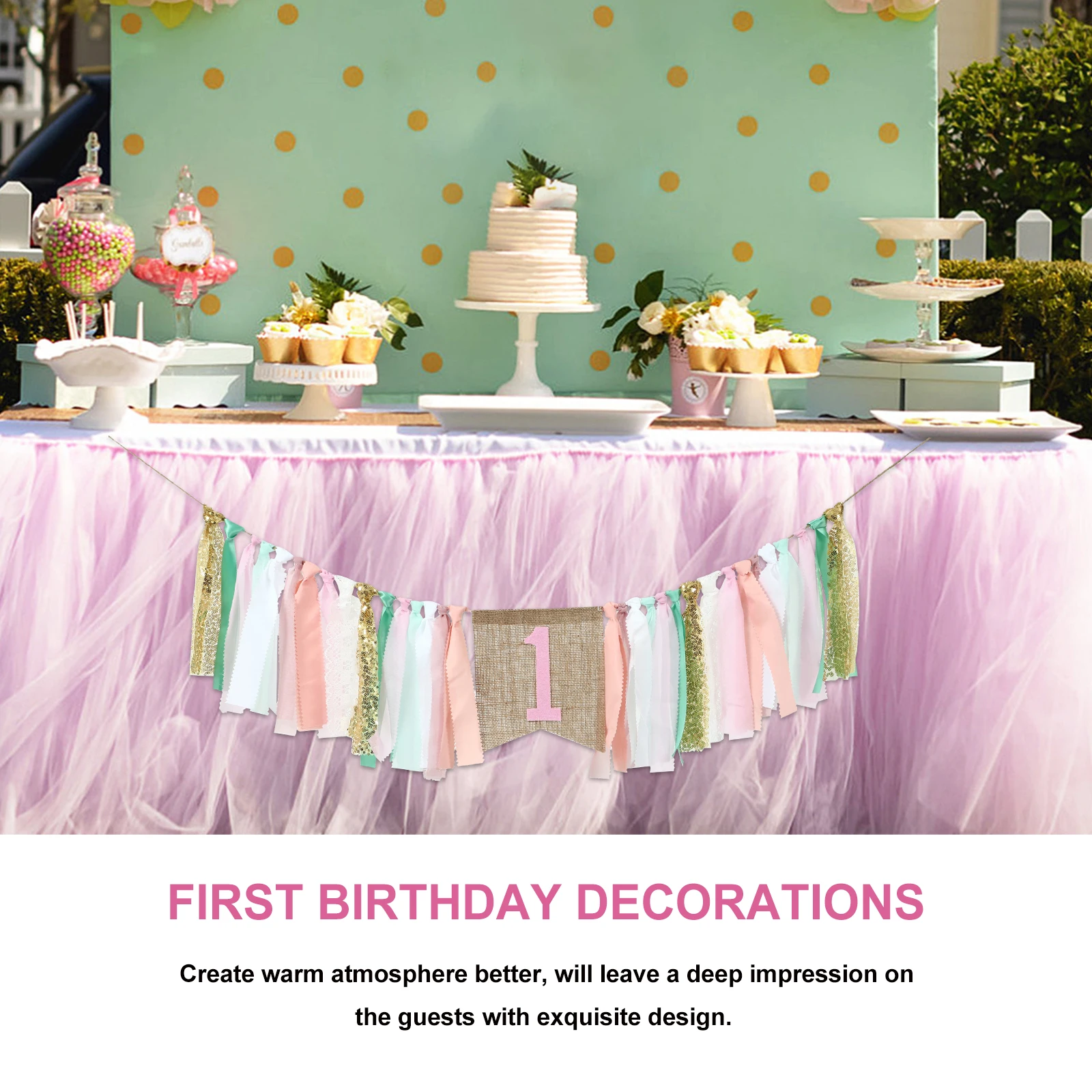 

Burlap Fabric Birthday Flag Pink Decor 1st Girl Banner Chair Warm Atmosphere Long Life Party Decorations