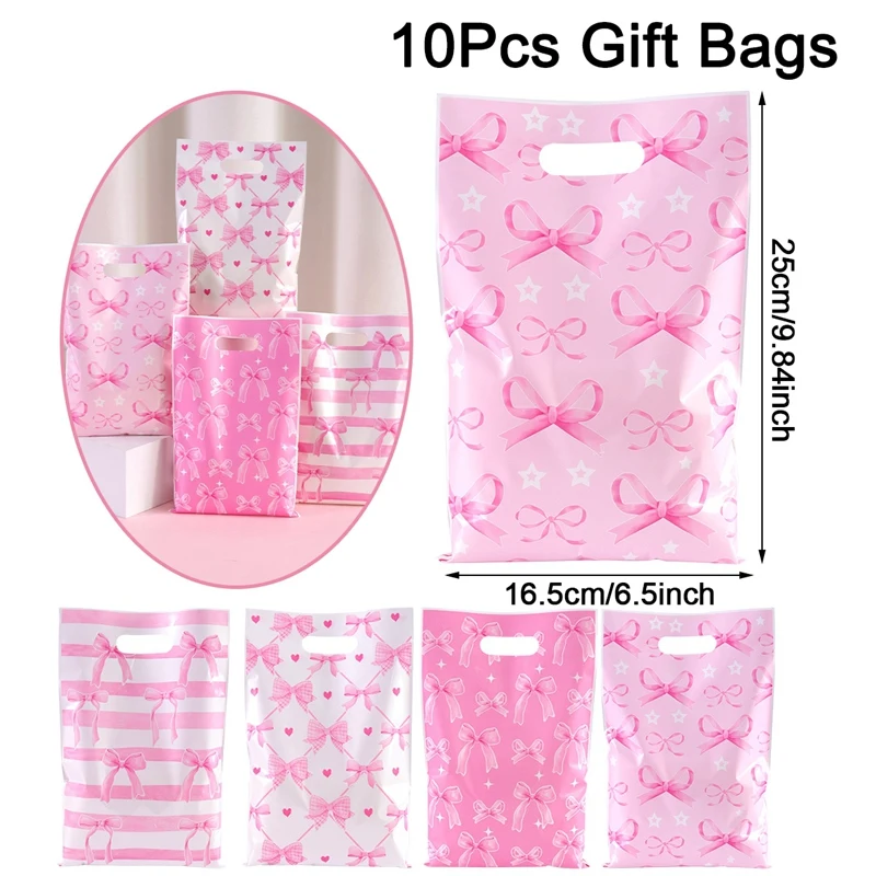 10/20/50Pcs Pink Bow Gift Bag Candy Bags Birthday Party Goodie Gift Bags For Girls Bridal Engagement Baby Shower Supplies view 5