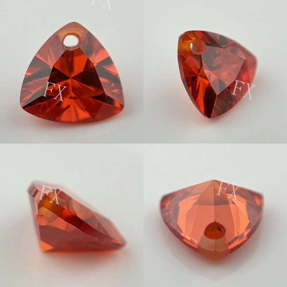 Cubic Zirconia Stone Single Hole Trillion Shape Orange Brilliant Cut Loose CZ Stones Synthetic Gems Beads 5x5~12x12mm AAAAA