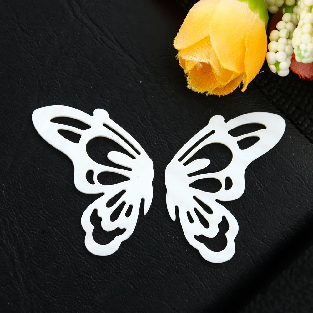 1 Pair Natural White MOP Shell Side Butterfly Hollow Charms Bead Carved Shells for Jewelry Making Findings DIY Necklace Earring