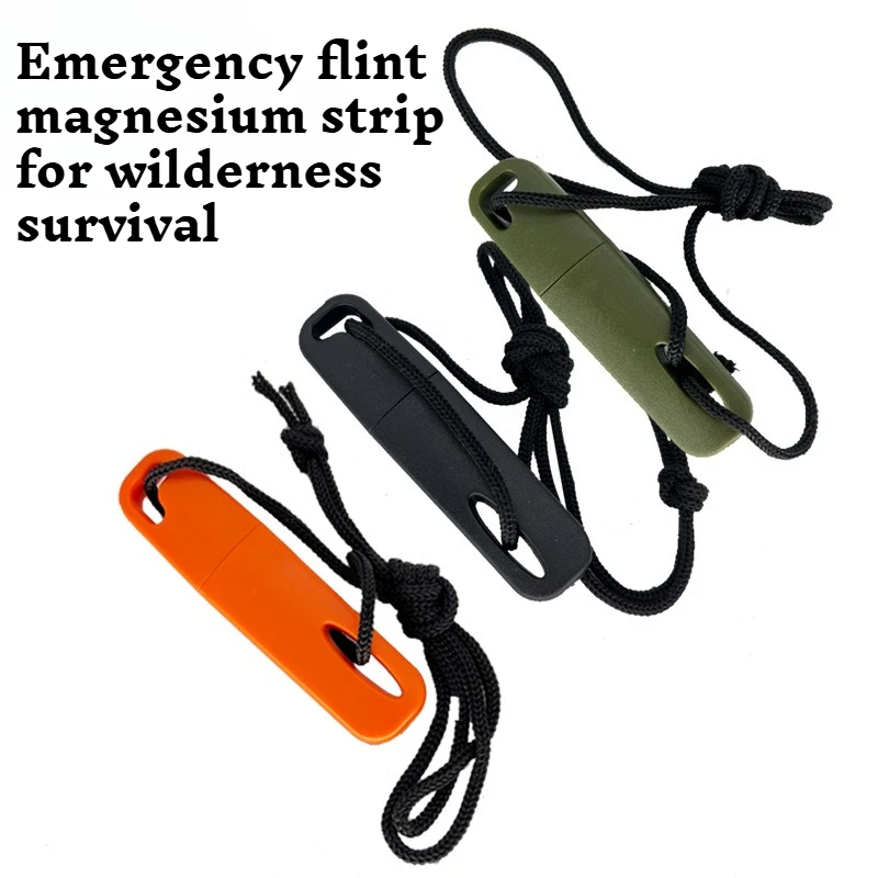 3PCS Survivor Wilderness Hiking Survival Emergency Fire Rod Magnesium Strip Serrated Scraper Convenient  Retrieval