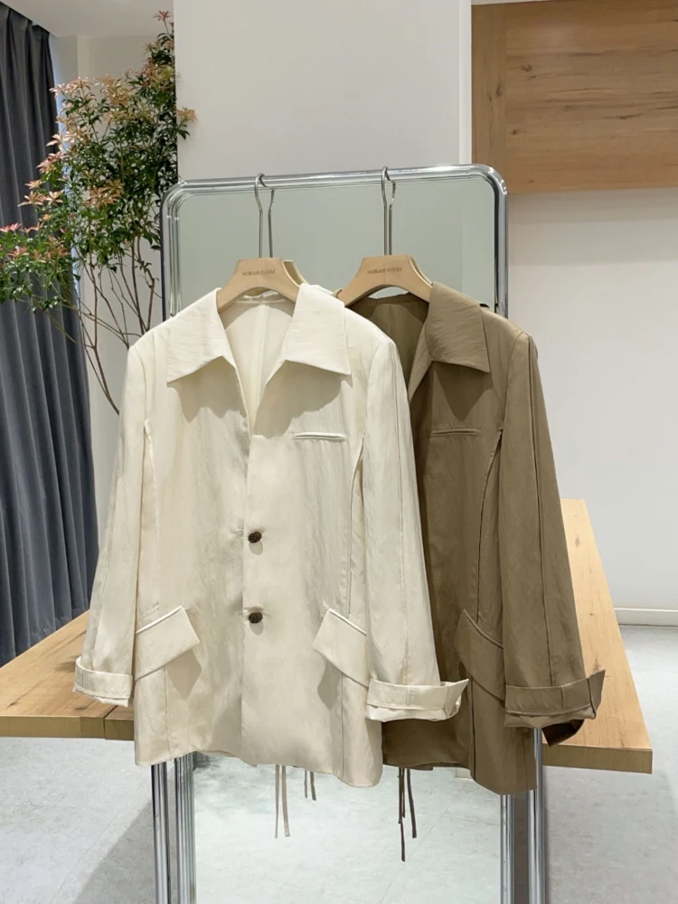 

Nok Xiaola Authentic Brand Single-Button Bow-Tie Suit Straight-Line Commuter Sle Pure Color 2025 Summer New Arrival