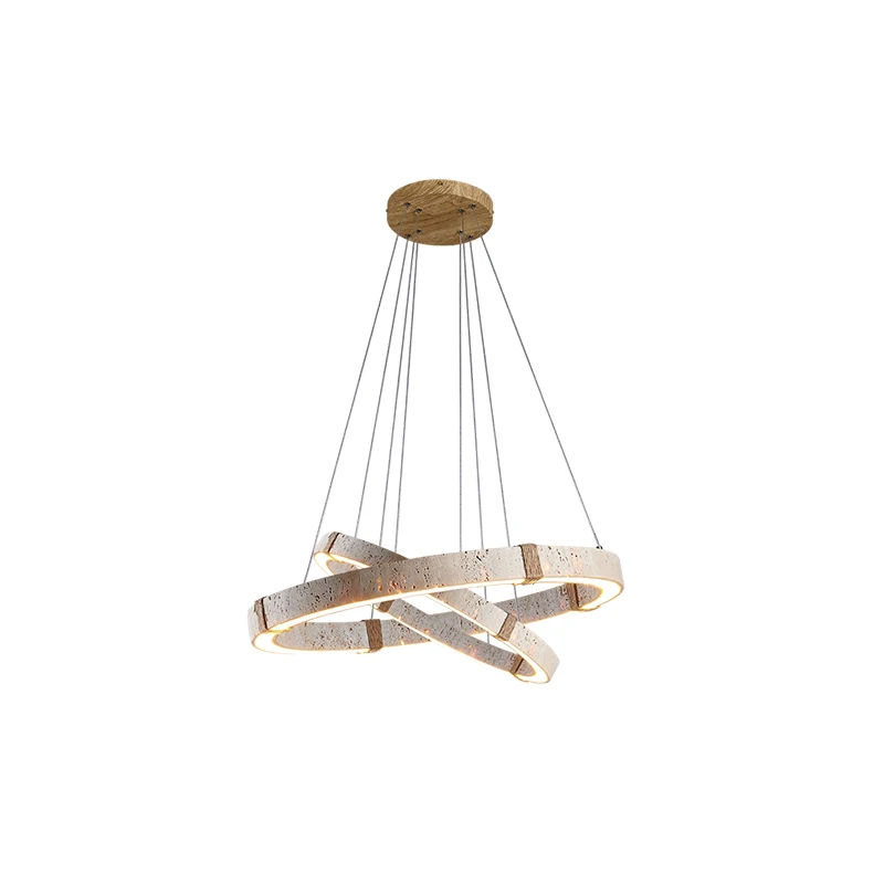 

Dimmable LED Stone Ring Wood Rope DIY 2026 Chandelier Lighting Lustre Suspension Luminaire Lampen For Foyer Dinning Room