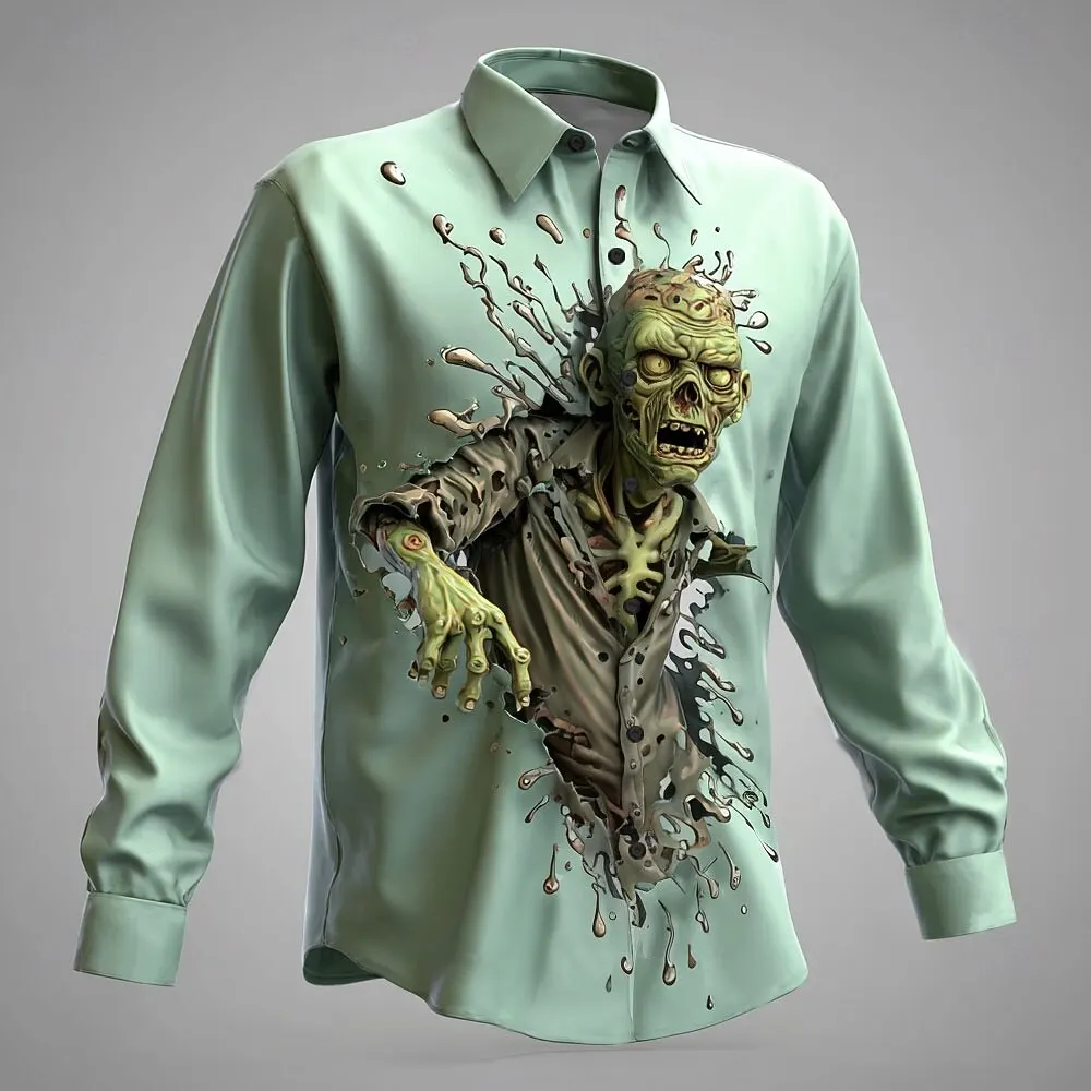 Halloween 2025 Men's Horror Halloween Costumes Zombies Shirt Button Up Shirt Long Sleeve Shirt Gothic Style Tops Fall Winte