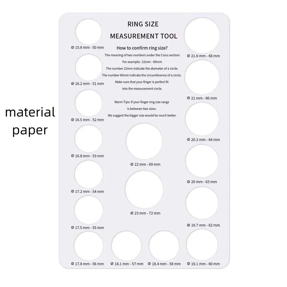 Ring Diameter Accessory Ring Circumference Ring Measurer Card Board Ring Mandrel Stick Finger Size Board Ring Size Card Table