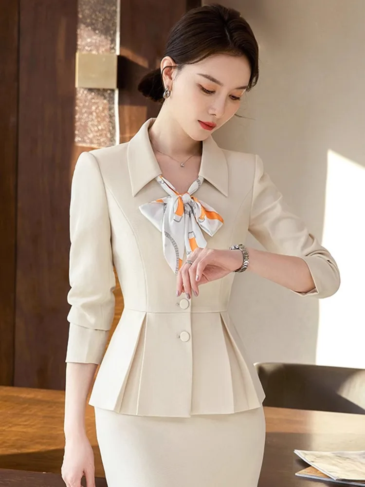 Professional Women's Suit Set Spring Autumn Front Desk Manager Workwear Elegant High End Jewelry Store Beauty Salon Uniform