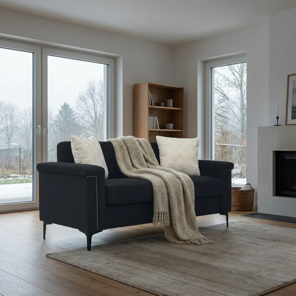 PINGGO 2-Sitzer-Sofa im nordischen Stil, feiner Leinenstoff, Massivholzrahmen, stabile Eisenbeine, 174 x 72 x 82 cm, Wohnzimmermöbel – Detail 8