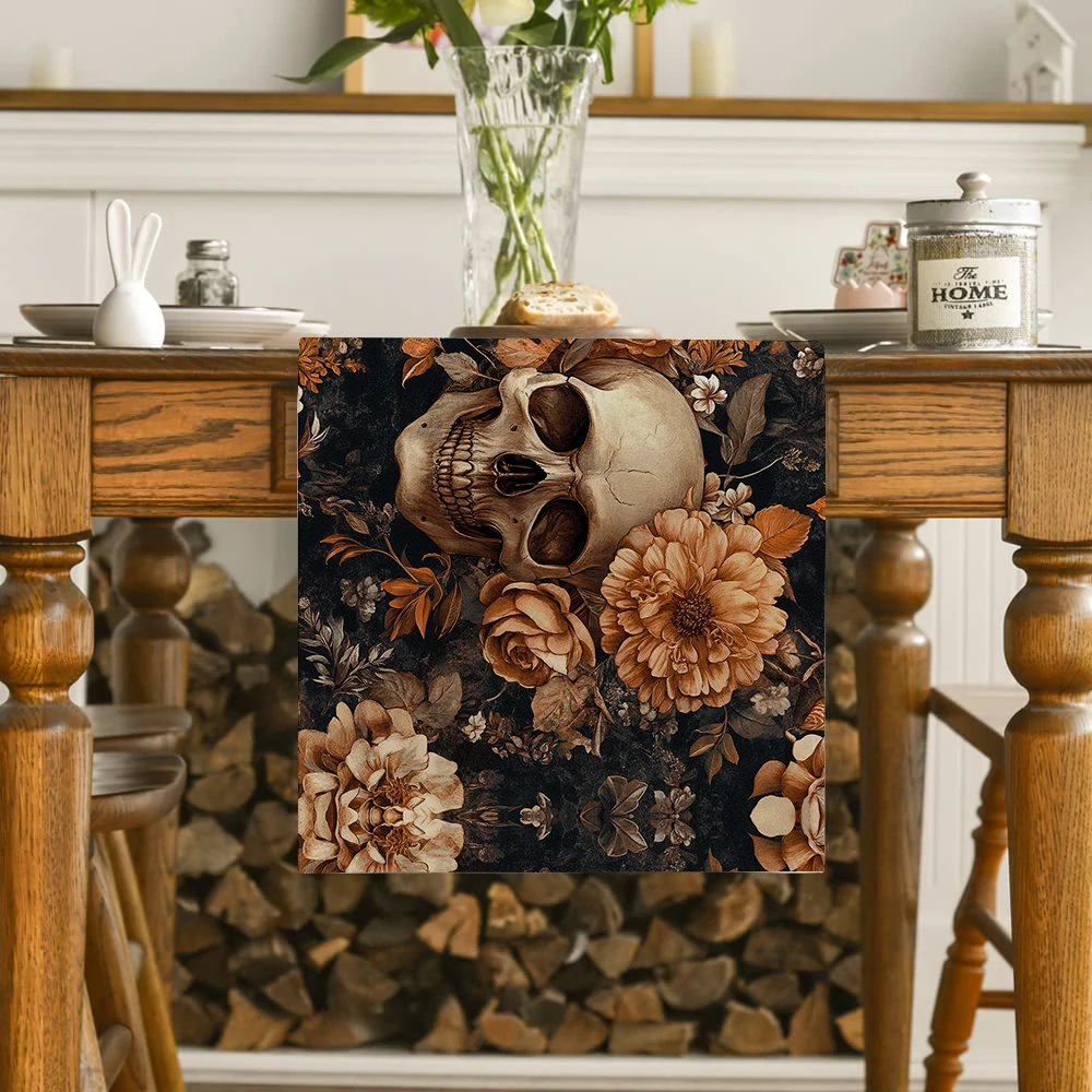 Halloween Flower Table Runners Kitchen Table Decor Farmhouse Washable Dining Table Runner Holiday Party Wedding Decorations