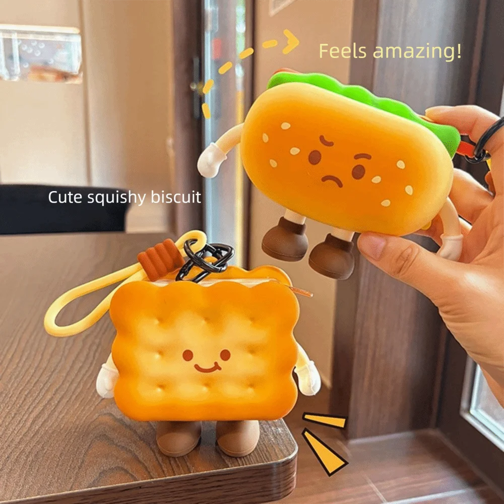 Monedero de pan de dibujos animados de silicona suave, serie de té de la tarde, bolsa portátil para llaves con cremallera y mango, colgante de cuerda, bonita funda para auriculares