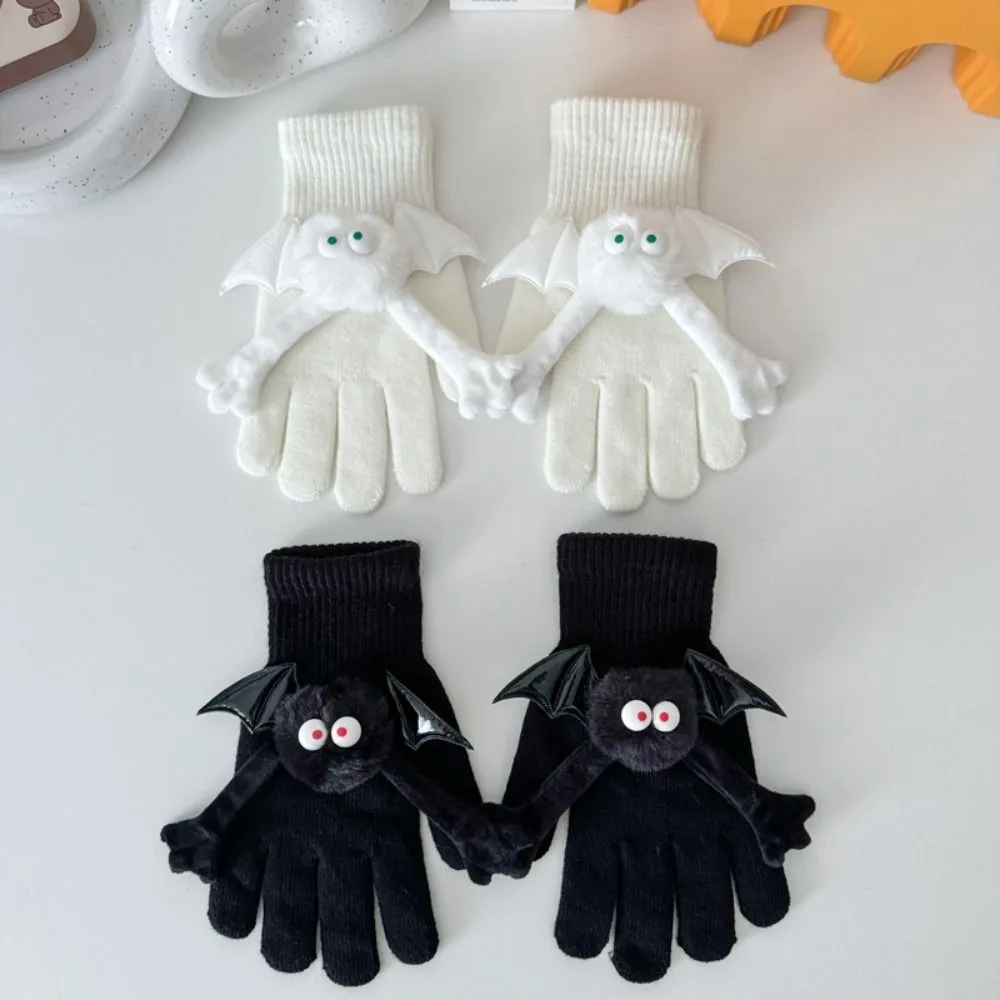 Funny Hand in Hand Little Hand Gloves Cartoon Bat Knitted Gloves Full Finger Elastic Winter Mittens Women