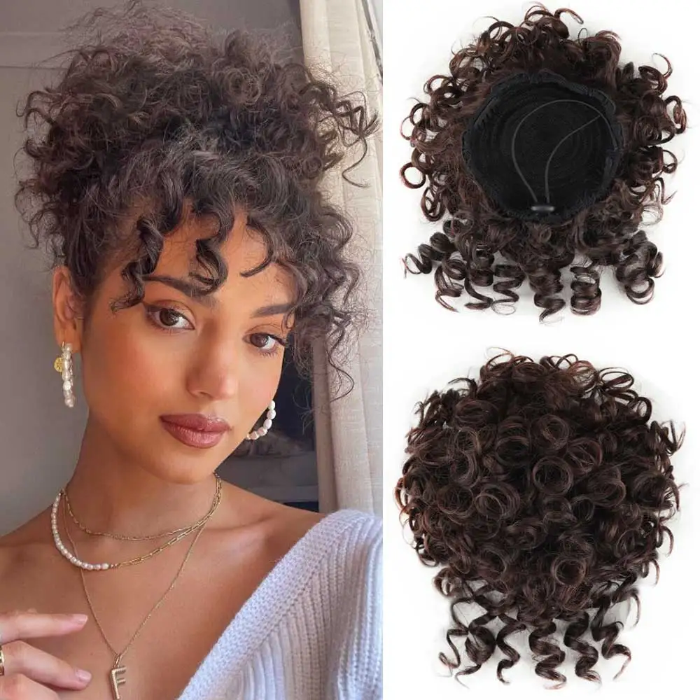 Curly Hair Buns Hair Piece Clip In Synthetic Tousled Updo Large Curly Drawstring Ponytail Clip On Hair Bun Ponytail For Women