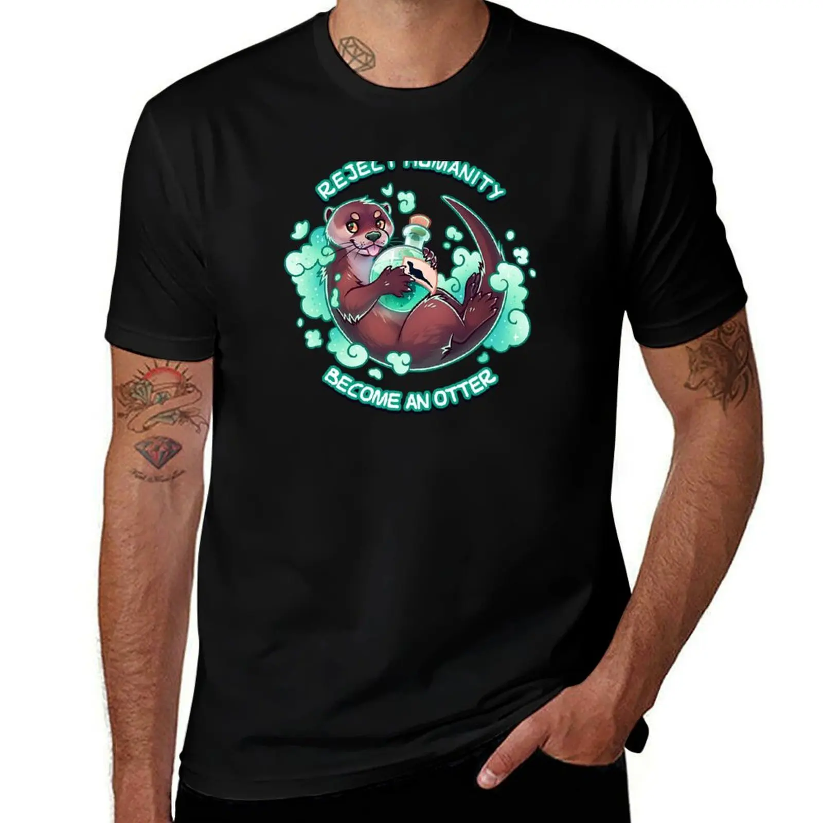 Reject humanity, Become an OTTER! -Otter Potion T-Shirt Water Resistant Casual T-Shirt