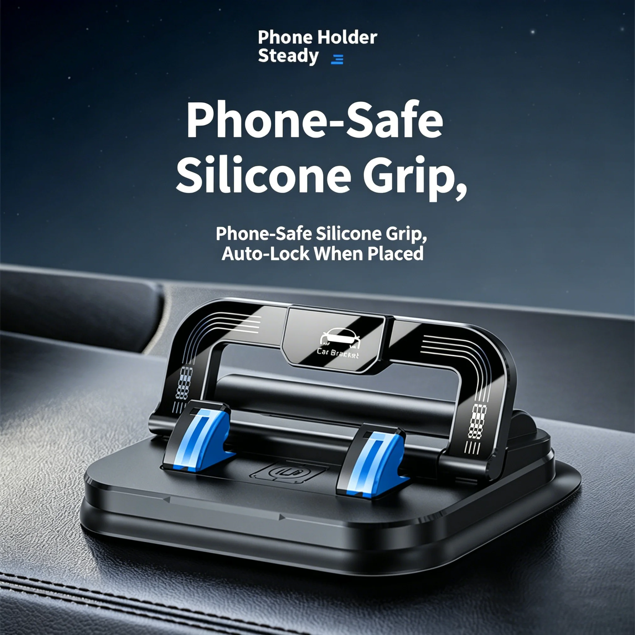 Car Phone Holder Stand, 360-Degree Rotatable Dashboard Mount, Compatible with iPhone & Android, Car Navigation Accessory