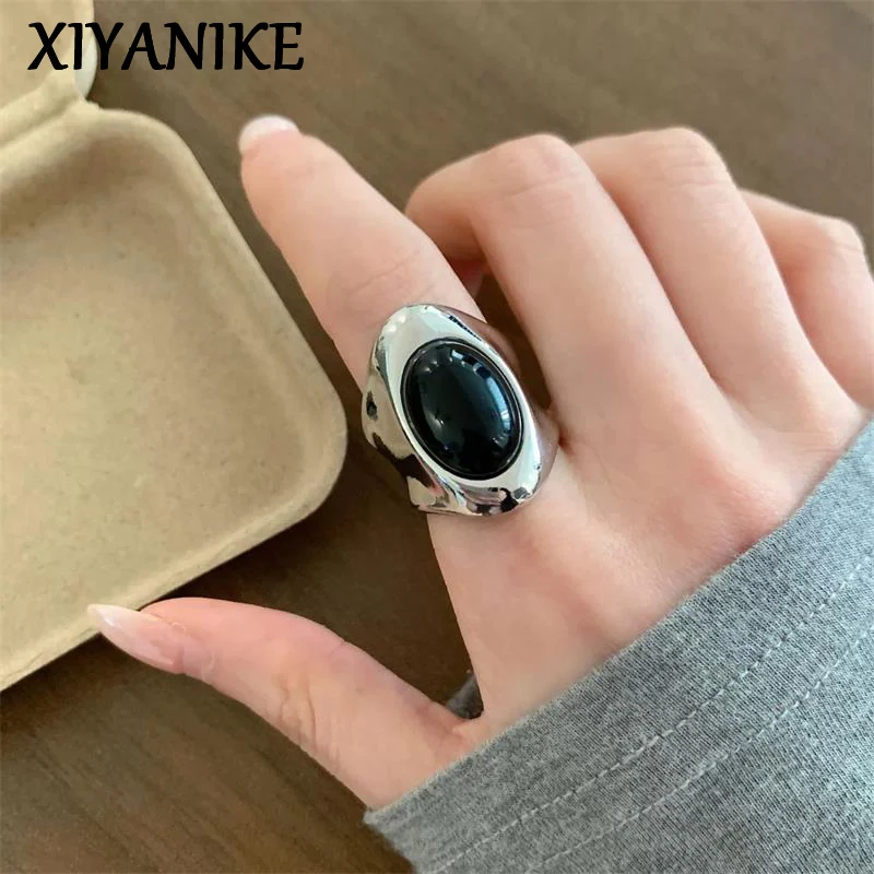 XIYANIKE Vintage Handmade Black Stone Oval Adjustable Open Finger Rings For Women Girl Fashion New Jewelry Gift Party кольцо