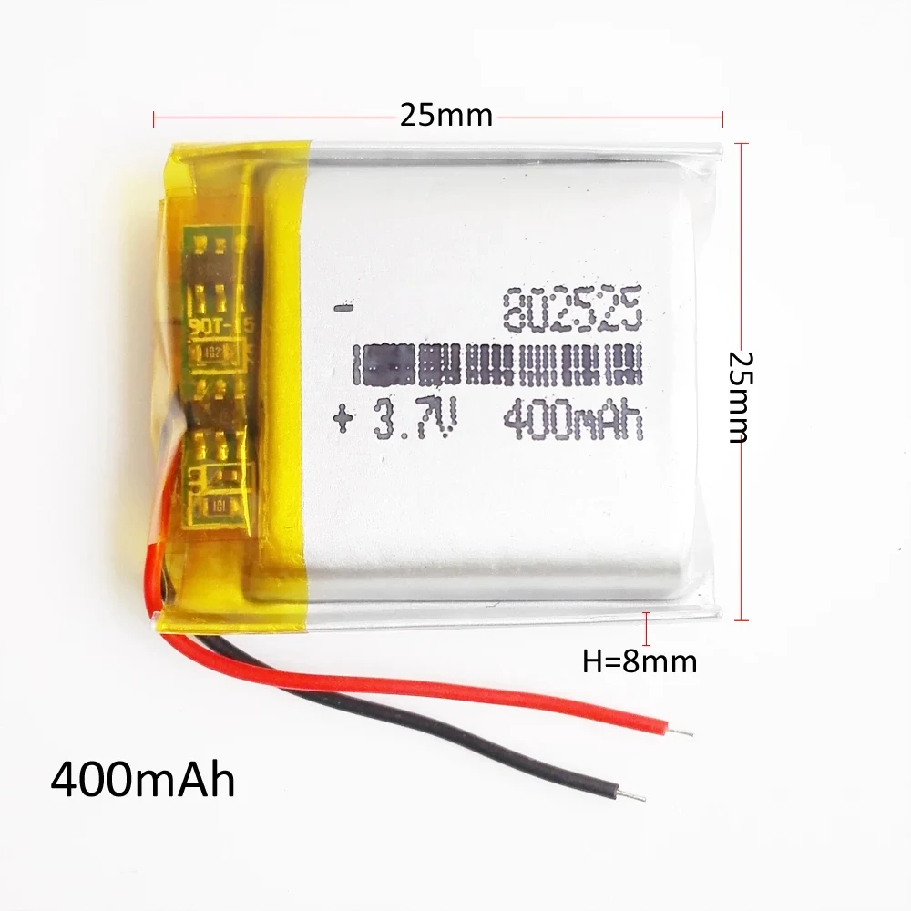10 PCS 3.7V 400mAh Lipo Polymer Lithium Rechargeable Battery 802525 For MP3 GPS DVD Recorder Headset Camera Smart watch