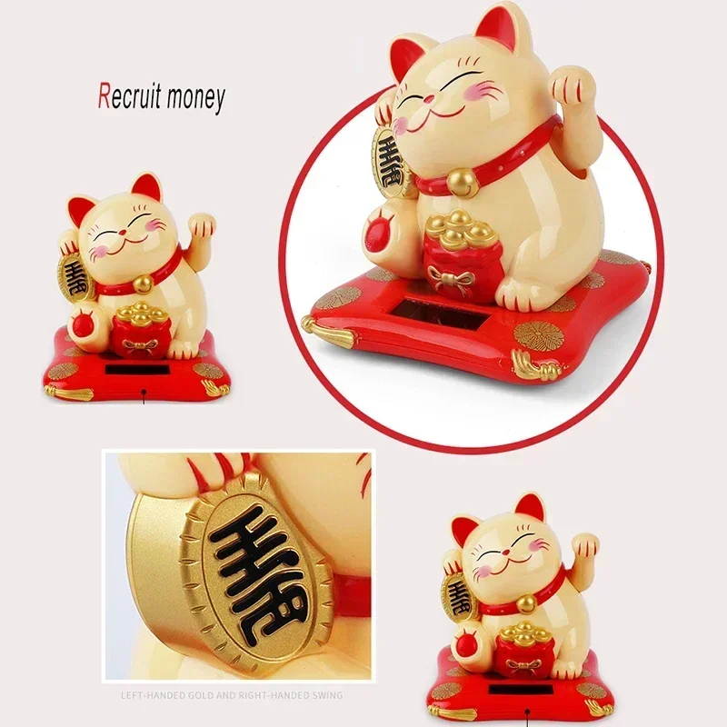 1pcs Solar Lucky Cat Powered  Waving Arm Lucky Cat For Home Office And Car Decor Christmas Birthday New Year Gifts