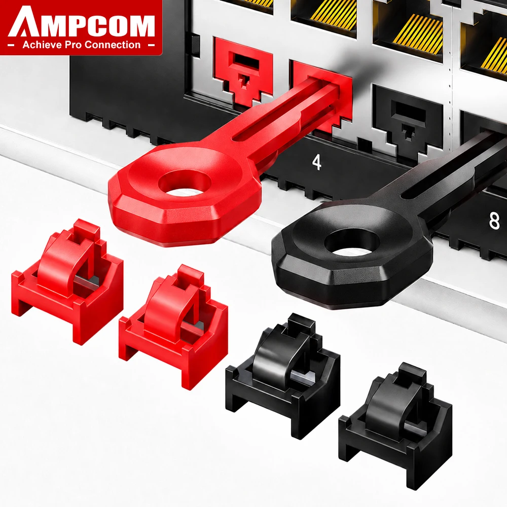 AMPCOM 100PCS RJ45 Port Locks With 10 Keys Snug-Fit Durable PC Network Physical Security Blocker For Switches,Wall Plates,Severs