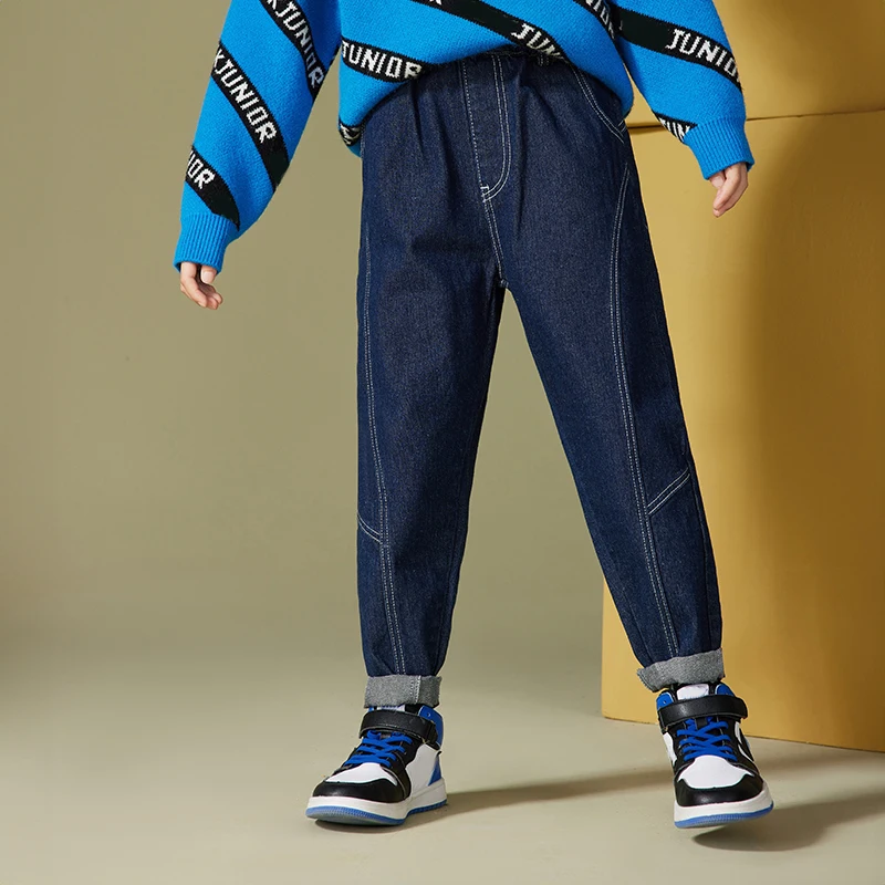 IENENS Kids Jeans Simple Solid Denim Pants Boy Straight Trousers Fit 4-10 Years