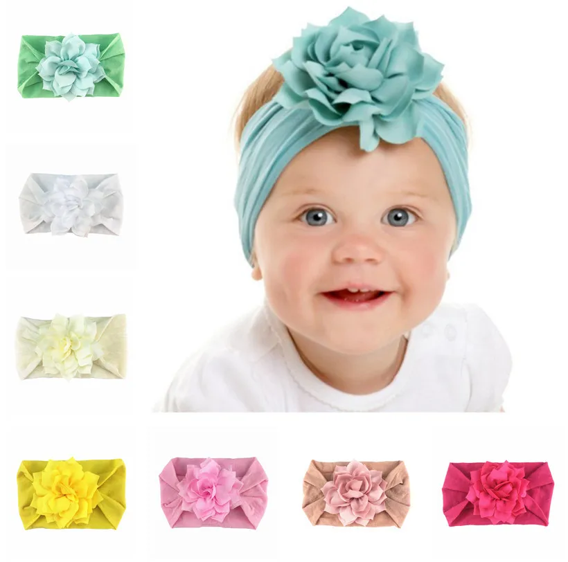 

Soft Wide Nylon Hairband Baby Girl Ruffle Flower Headband Cute Princess Headdress Direct Wholesale 100pcs