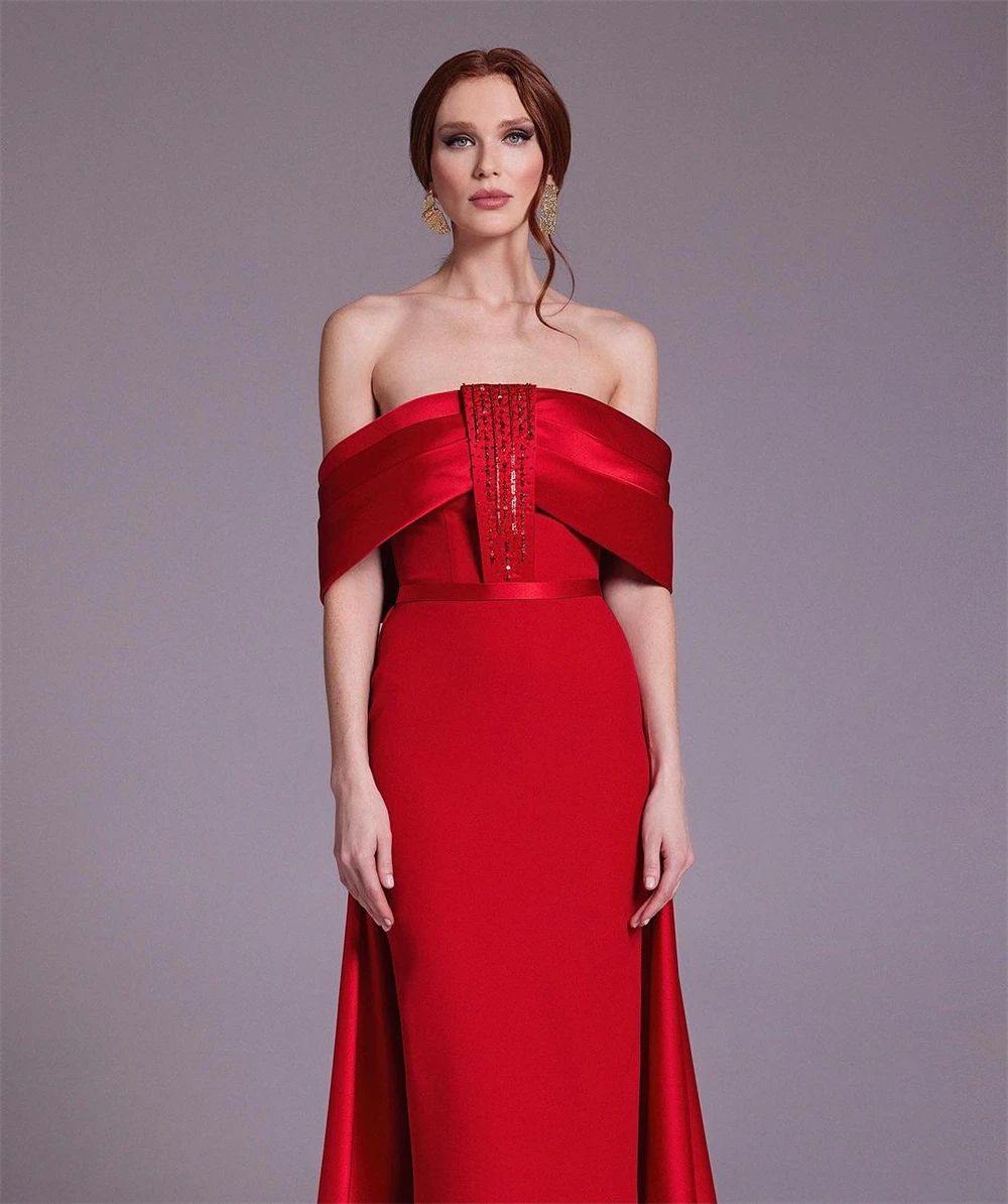 ที่กําหนดเองประณีต Off-the-shoulder Sheath ค็อกเทลเลื่อม Draped S โอกาสชุดราตรี Vestidos deão อย่างเป็นทางการ