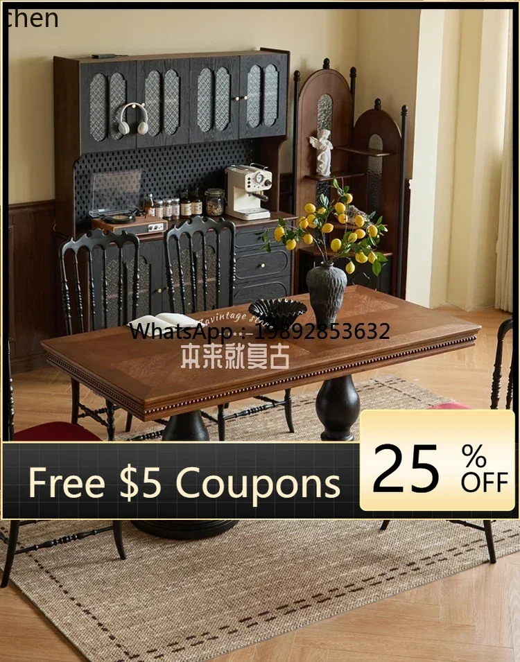 ACC   dining table retro solid wood large board one table six chairs eating table