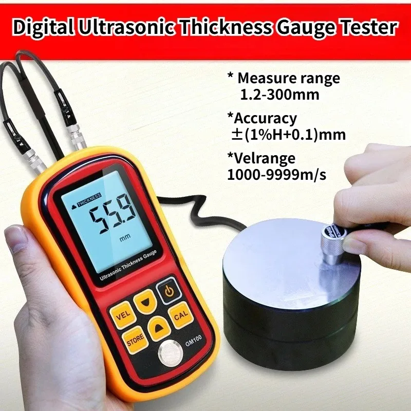 GM100 Digital Ultrasonic Thickness Gauge Tester Plastic Glass Ceramics Metal Plate Stainless Steel Pipe Wall Thickness Gauge
