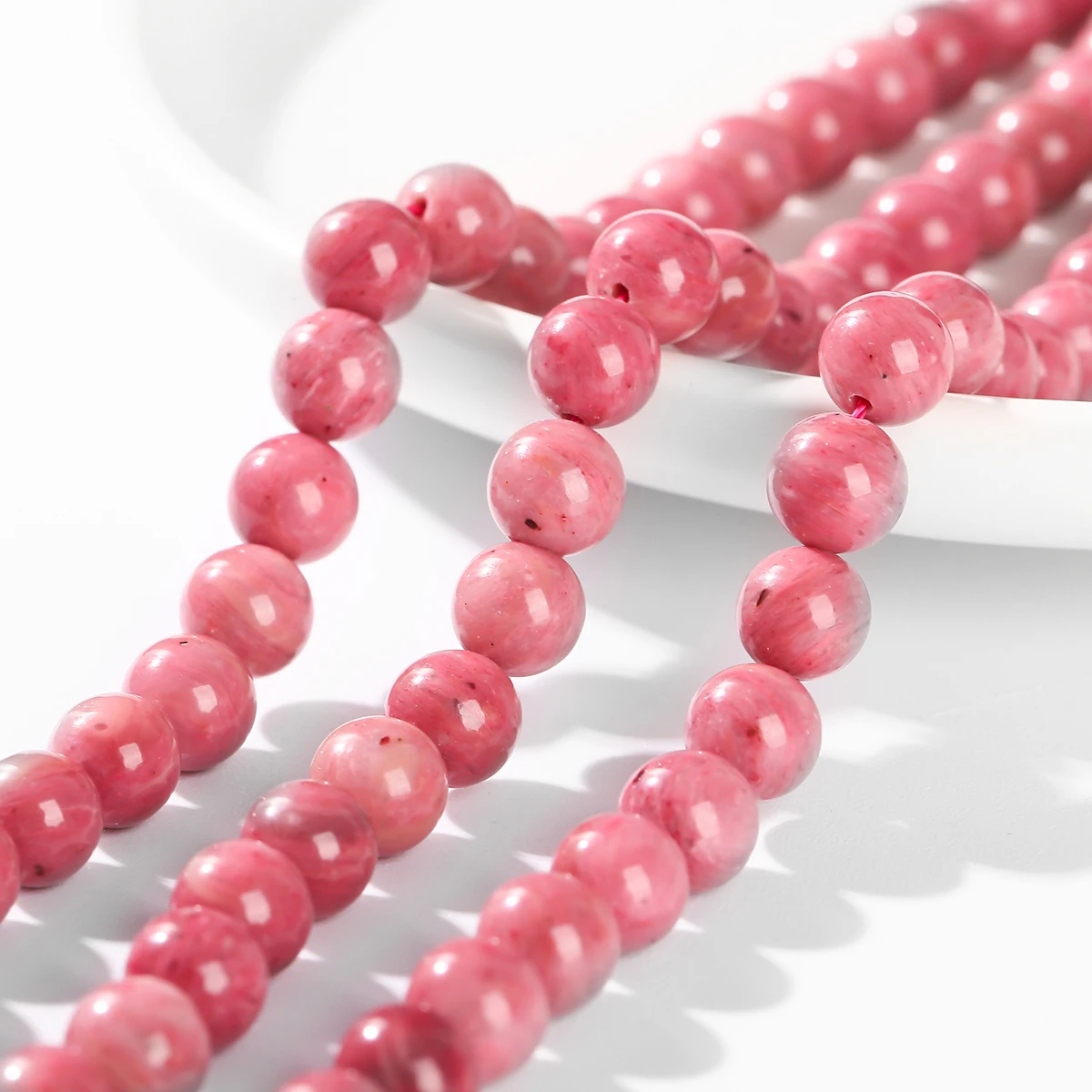 7A الحجر الطبيعي الأحمر الرودونيت حبة الجولة فضفاض خرزة مباعدة 4/6/8/10 مللي متر ل سوار ذاتي الصنع قلادة صنع المجوهرات الإكسسوارات 15"