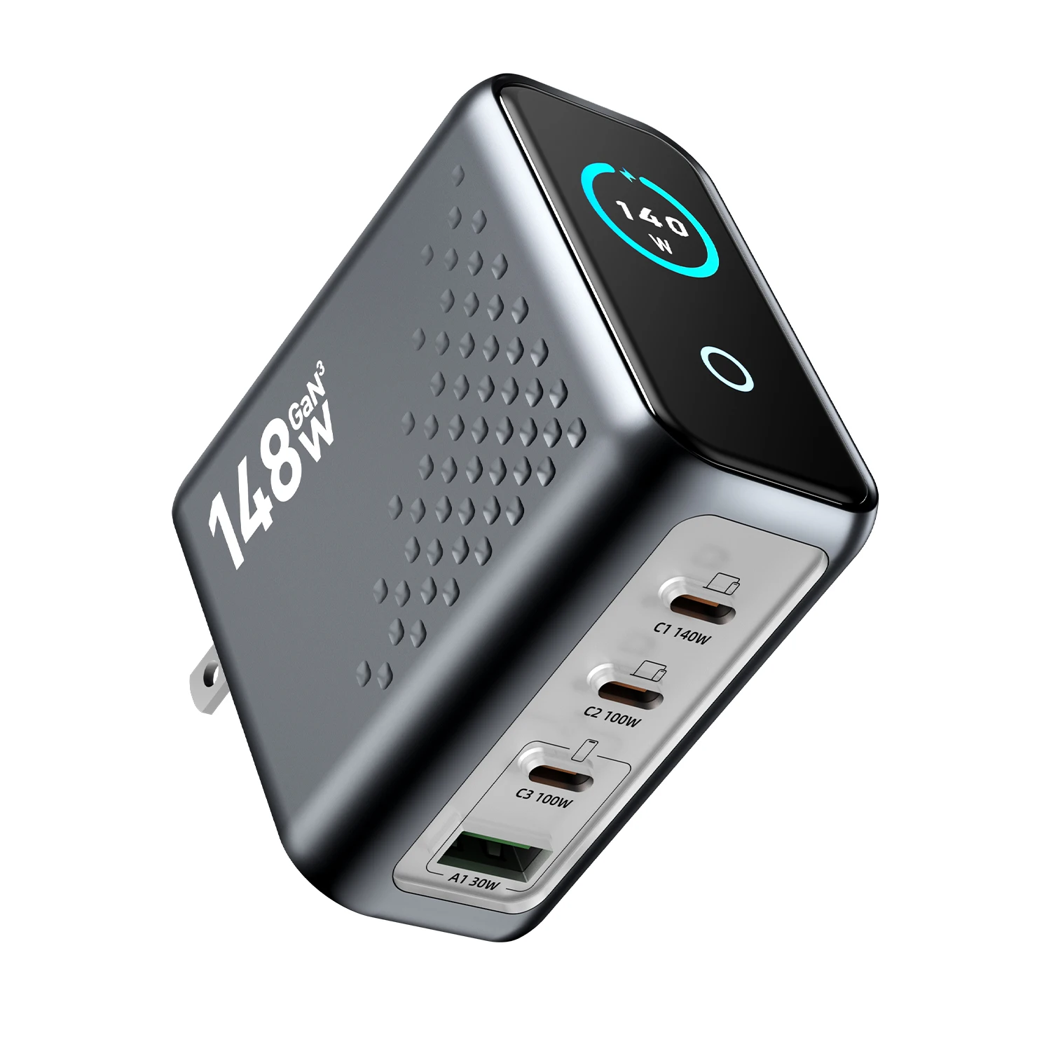 新型148w-gan壁掛けマルチポート充電器（ディスプレイ搭載）、4つのusb-cポート、3c1a急速充電、スマホ・タブレット対応