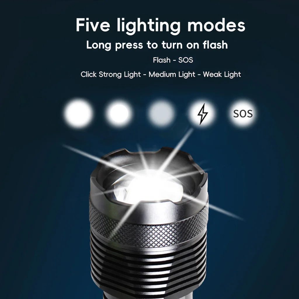 Powerful LED Flashlight Super bright Long Range 4 LED Wick Spotlight Lamp USB Rechargeable Outdoor Lighting Lantern Zoomable Tac