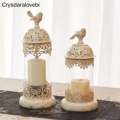 1pcs BirdCage Iron Candlestick Holder Glass Candle Stand Lantern Europe Moroccan Hollow Candle Stick Stand Home Wedding Decor