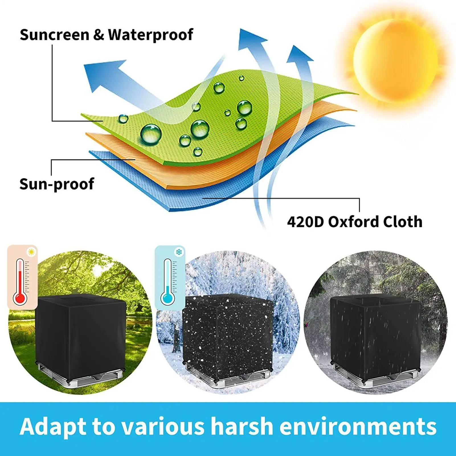 Water Tank Cover Waterproof Oxford Protective Covers 1000l Tote Sunshade For Protective Against Strong Winds Rain Well Garden